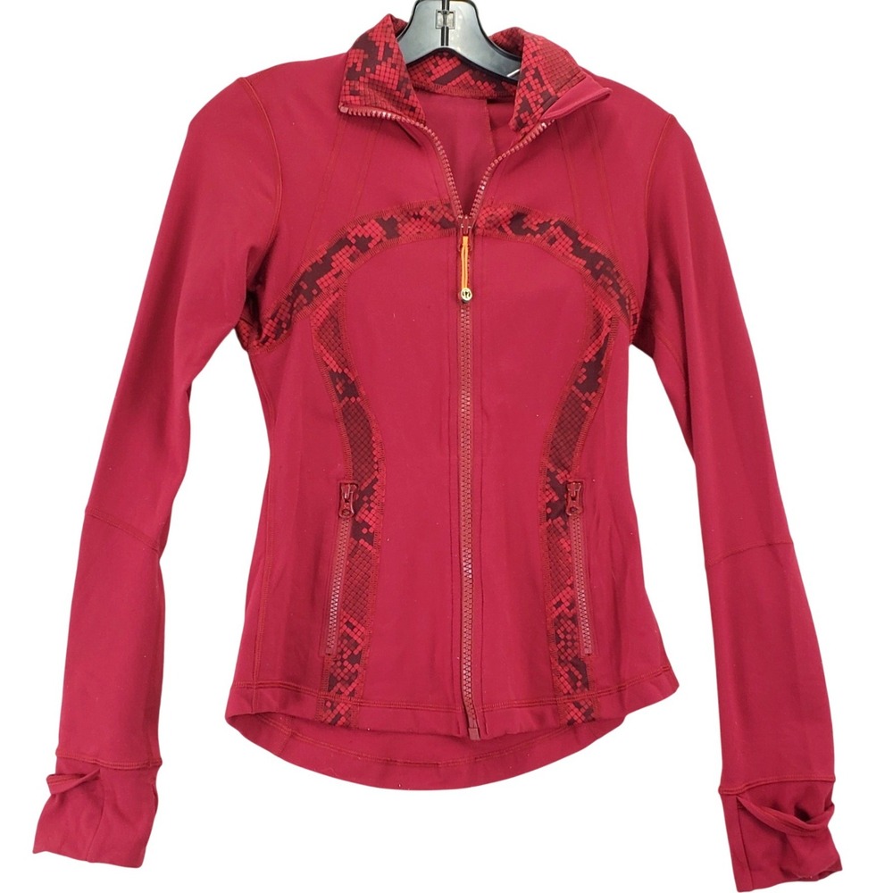 Lululemon Define Jacket Womens 4 Red Snakeskin Pixelated Trim Full Zip Luon